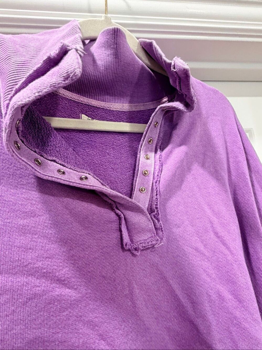 We The Free FP Movement Purple Oversized Raw Edge Sweatshirt M Buttoned - Picture 6 of 8